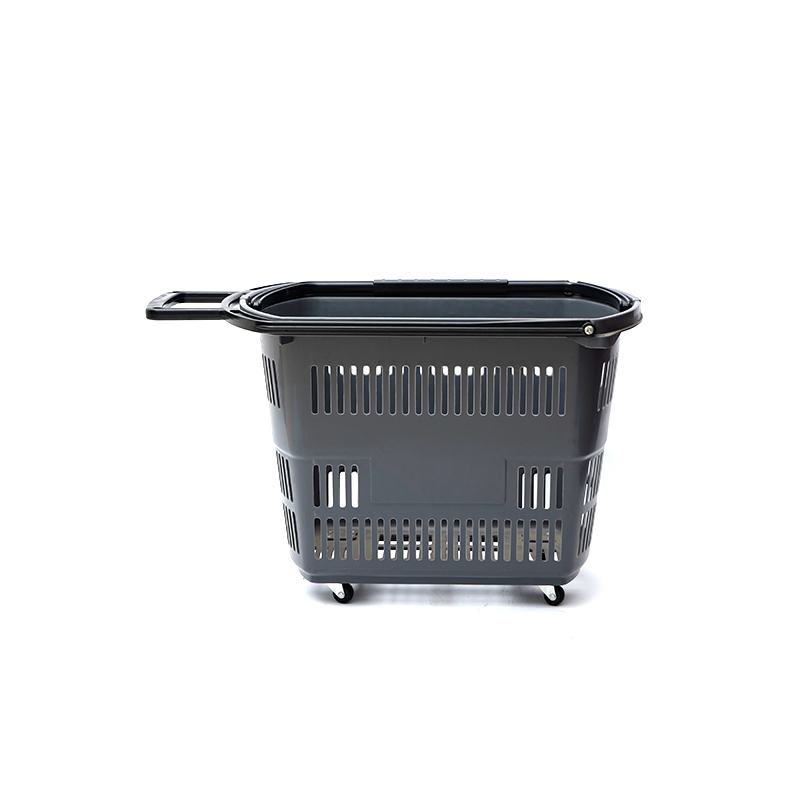 Petit panier à provisions en plastique de chariot à quatre roues de supermarché